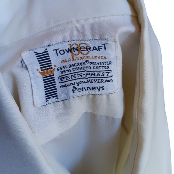 Large Vintage 1970's Towncraft Shirt Mens White Dacron Polyester Penneys - Picture 6 of 6